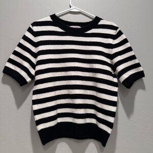 H&M Black and White Striped Knit Short Sleeve Top Size XS